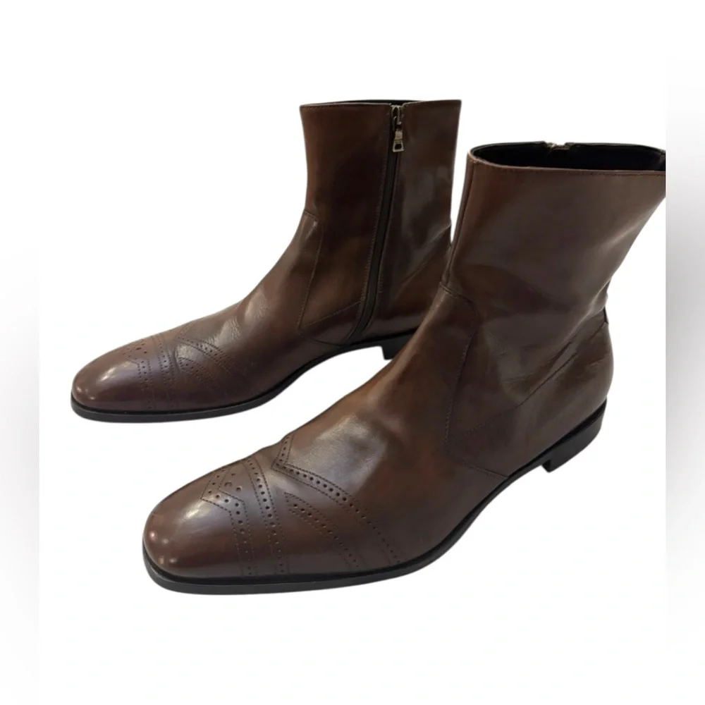 Prada Brown Leather Ankle Boots Brogue Detail Size 8